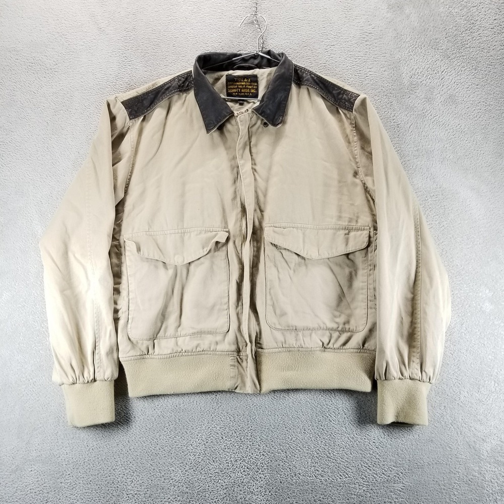 VTG‎ Schott Jacket Mens XL Beige Type A2 Bomber Canvas Army Flight